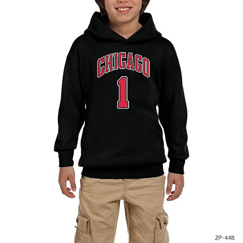 Chicago Derrick Rose Siyah Çocuk Kapşonlu Sweatshirt