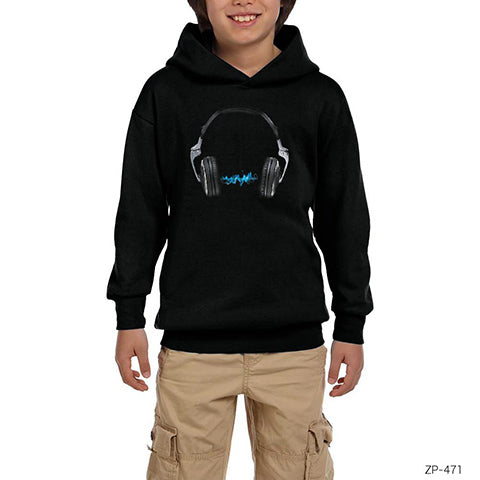 Music is Life Siyah Çocuk Kapşonlu Sweatshirt