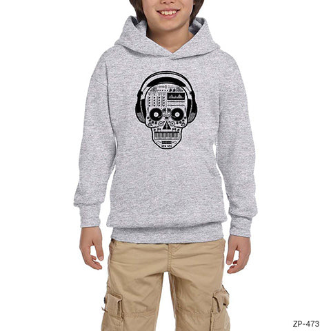 DJ Skull Gri Çocuk Kapşonlu Sweatshirt