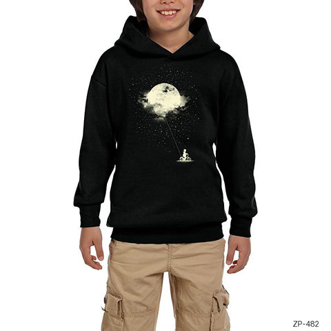 Biker Boy and Moon Siyah Çocuk Kapşonlu Sweatshirt