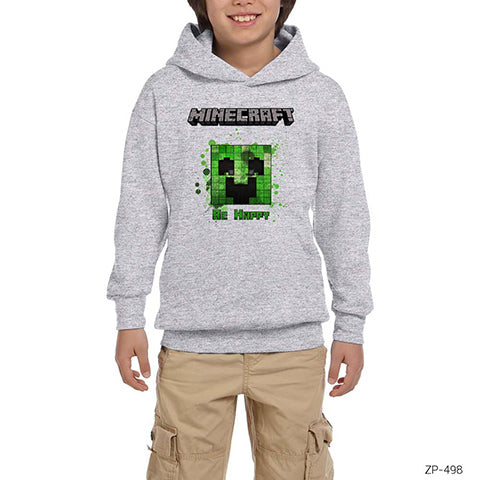 Minecraft Be Happy Gri Çocuk Kapşonlu Sweatshirt