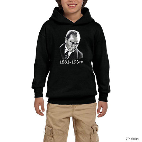 Atatürk Siyah Çocuk Kapşonlu Sweatshirt