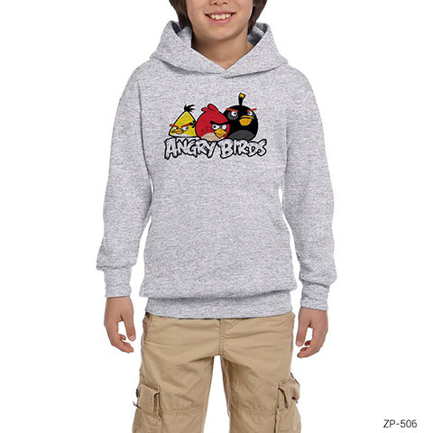 Angry Birds Şaşkın Gri Çocuk Kapşonlu Sweatshirt