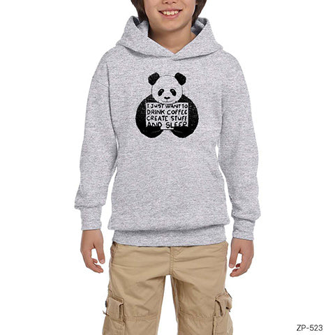 Cute Panda Gri Çocuk Kapşonlu Sweatshirt