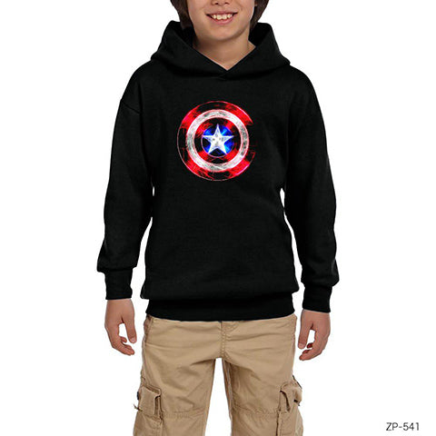 Captain America Sheild Neon Siyah Çocuk Kapşonlu Sweatshirt