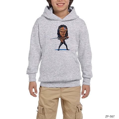 The Walking Dead Michonne Cartoon Gri Çocuk Kapşonlu Sweatshirt