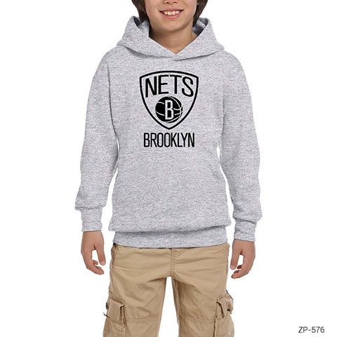 Brooklyn Nets Gri Çocuk Kapşonlu Sweatshirt