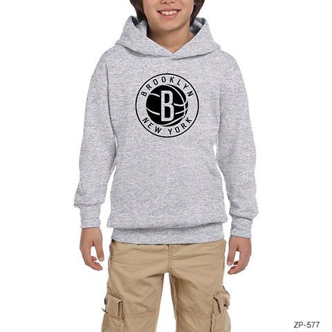 Brooklyn Nets 2 Gri Çocuk Kapşonlu Sweatshirt