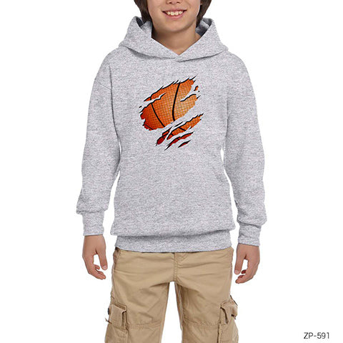 Basketball Claw 3D Gri Çocuk Kapşonlu Sweatshirt