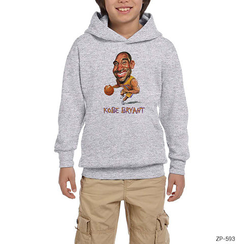 Kobe Bryant Cartoon Gri Çocuk Kapşonlu Sweatshirt