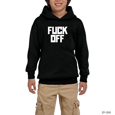 Fuck Off Siyah Çocuk Kapşonlu Sweatshirt