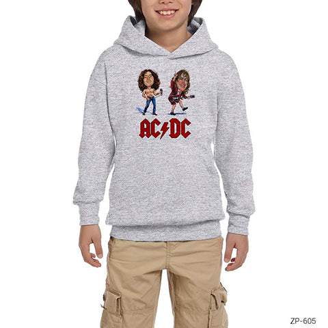 AC DC Cartoon Gri Çocuk Kapşonlu Sweatshirt