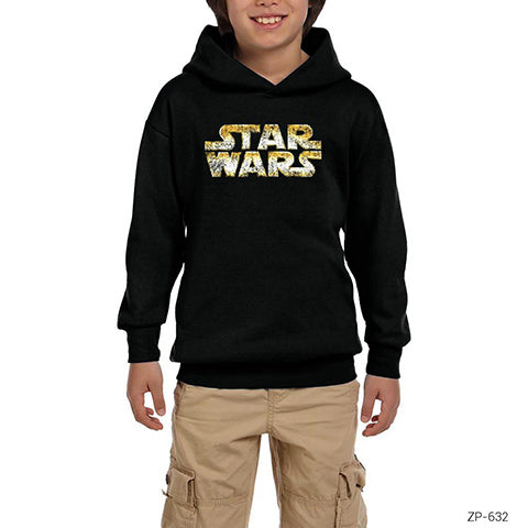 Star Wars Logo Detrited Siyah Çocuk Kapşonlu Sweatshirt