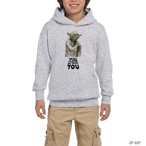 Star Wars Yoda May the Force Be With You Gri Çocuk Kapşonlu Sweatshirt