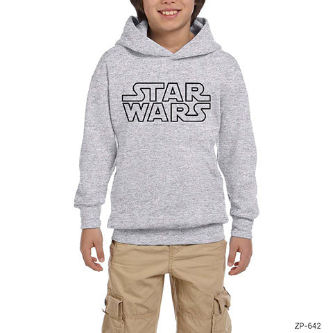 Star Wars Logo Line Gri Çocuk Kapşonlu Sweatshirt