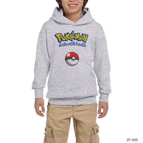 Pokemon Gotta Catch em All Gri Çocuk Kapşonlu Sweatshirt