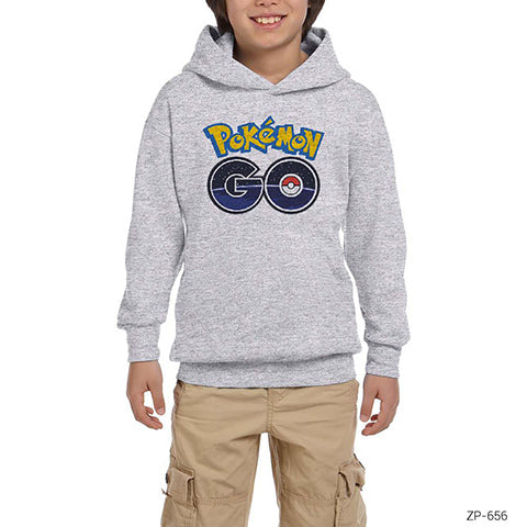 Pokemon Go Gri Çocuk Kapşonlu Sweatshirt