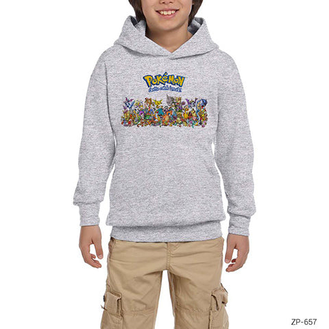 Pokemon Karakterleri Gri Çocuk Kapşonlu Sweatshirt