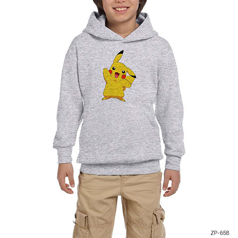 Pokemon Pikachu Gri Çocuk Kapşonlu Sweatshirt