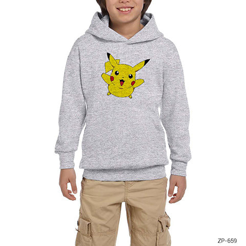 Pokemon Pikachu 2 Gri Çocuk Kapşonlu Sweatshirt