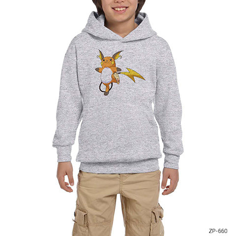 Pokemon Raichu Gri Çocuk Kapşonlu Sweatshirt