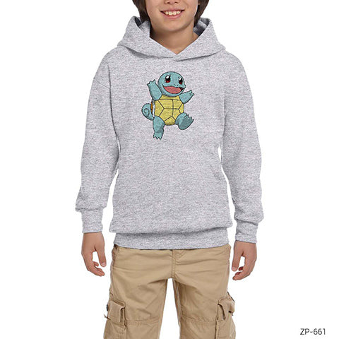 Pokemon Squirtle Gri Çocuk Kapşonlu Sweatshirt