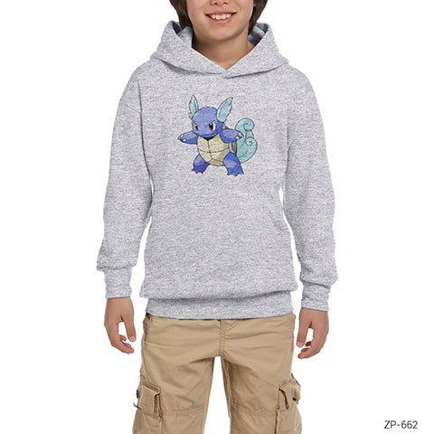 Pokemon Wartortle Gri Çocuk Kapşonlu Sweatshirt