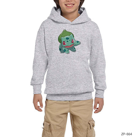 Pokemon Balbasaur Gri Çocuk Kapşonlu Sweatshirt