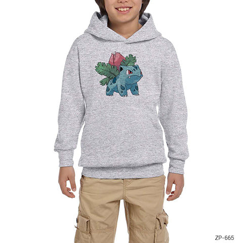 Pokemon Iyvsaur Gri Çocuk Kapşonlu Sweatshirt