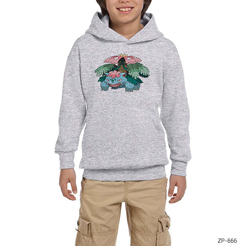 Pokemon Venusaur Gri Çocuk Kapşonlu Sweatshirt