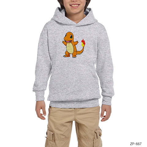 Pokemon Charmander Gri Çocuk Kapşonlu Sweatshirt