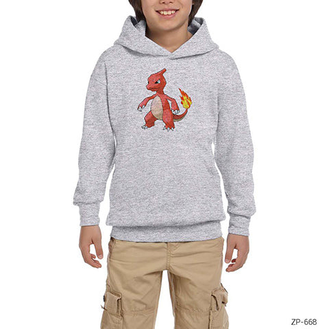 Pokemon Charmelon Gri Çocuk Kapşonlu Sweatshirt