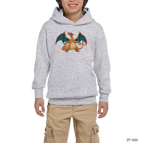 Pokemon Charizard Gri Çocuk Kapşonlu Sweatshirt