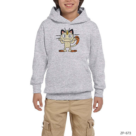 Pokemon Meowth Gri Çocuk Kapşonlu Sweatshirt