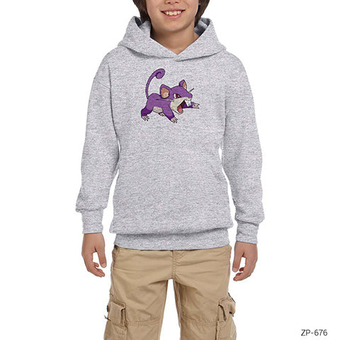 Pokemon Rattata Gri Çocuk Kapşonlu Sweatshirt