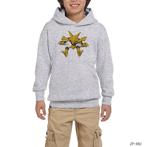 Pokemon Abrakadabra Gri Çocuk Kapşonlu Sweatshirt