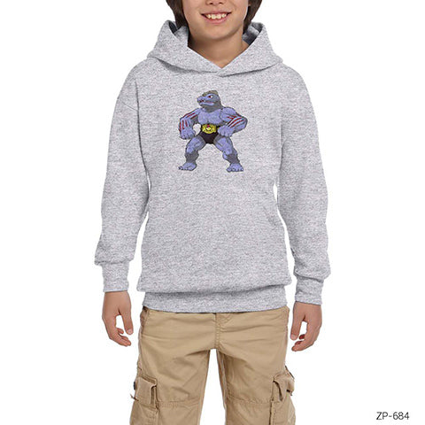 Pokemon Machoke Gri Çocuk Kapşonlu Sweatshirt