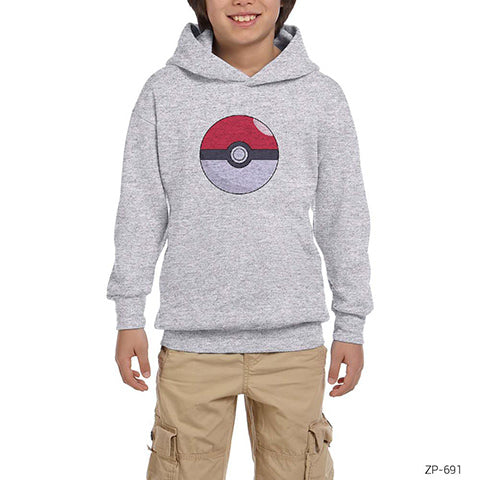 Pokemon Ball Gri Çocuk Kapşonlu Sweatshirt