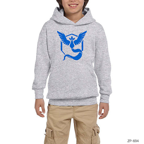 Pokemon Team Mystic Logo Gri Çocuk Kapşonlu Sweatshirt