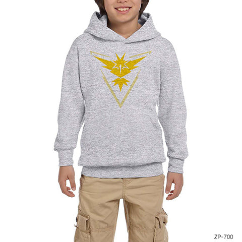 Pokemon Team Instinct Logo Gri Çocuk Kapşonlu Sweatshirt