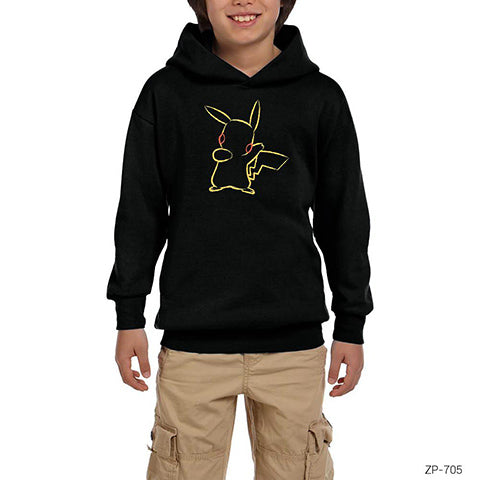Pokemon Pikachu Line Siyah Çocuk Kapşonlu Sweatshirt