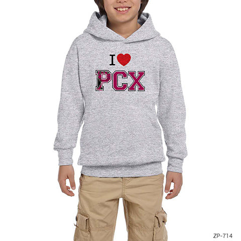 PCX Love Gri Çocuk Kapşonlu Sweatshirt