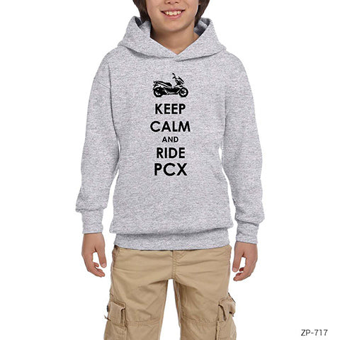 Keep Calm Ride PCX Gri Çocuk Kapşonlu Sweatshirt