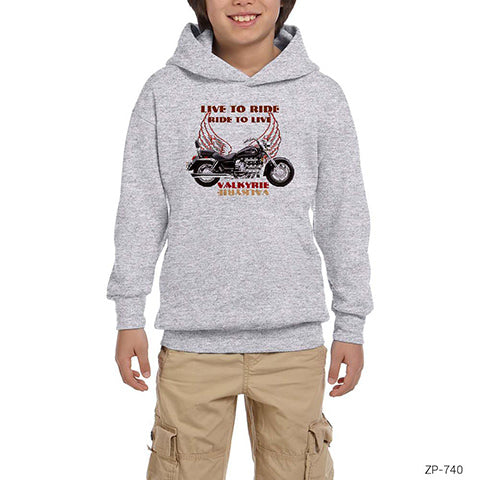 Live to Ride Valkyrie Motorcycle Gri Çocuk Kapşonlu Sweatshirt