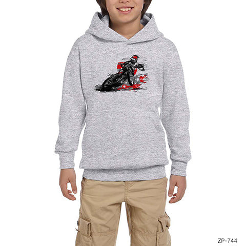 Motorcycle Motocross Speedway Gri Çocuk Kapşonlu Sweatshirt