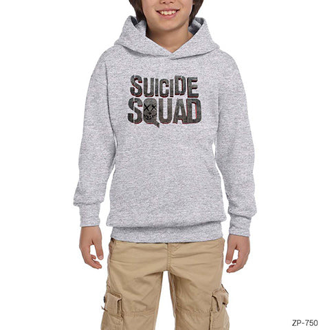 Suicide Squad Logo Gri Çocuk Kapşonlu Sweatshirt