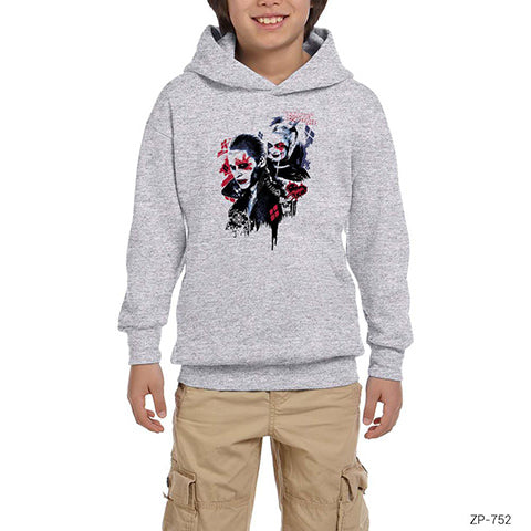 Suicide Joker and Harley Graffiti Gri Çocuk Kapşonlu Sweatshirt