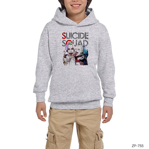 Suicide Squad Happy Team Gri Çocuk Kapşonlu Sweatshirt