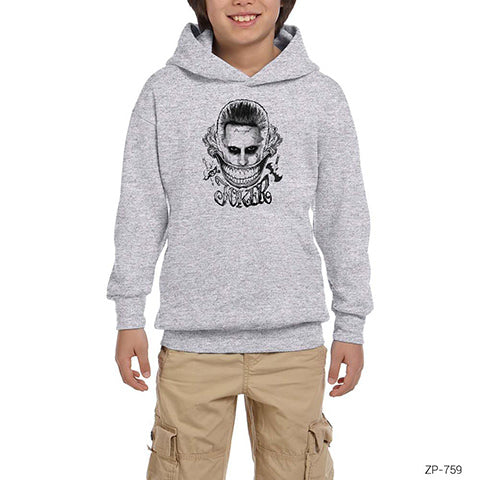 Suicide Squad Joker Smile Gri Çocuk Kapşonlu Sweatshirt