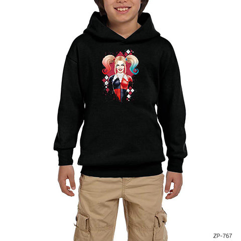 Suicide Squad Harley Quinn Cartoon Siyah Çocuk Kapşonlu Sweatshirt